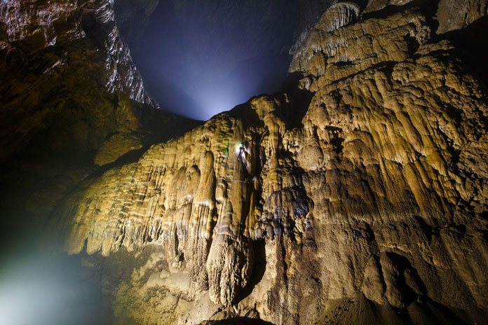 The Great Wall of Vietnam with the height of 90m at the end of Son Doong Cave.