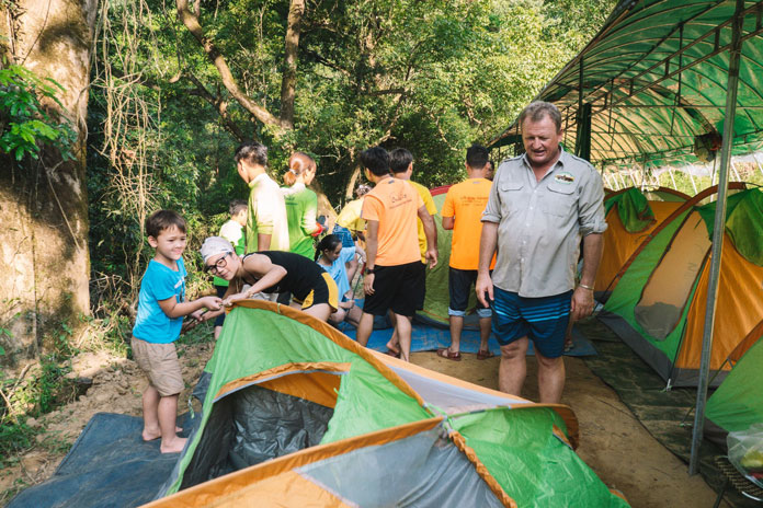 The whole family participated in the tent set-up contest