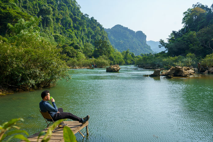 Relaxing by the stream